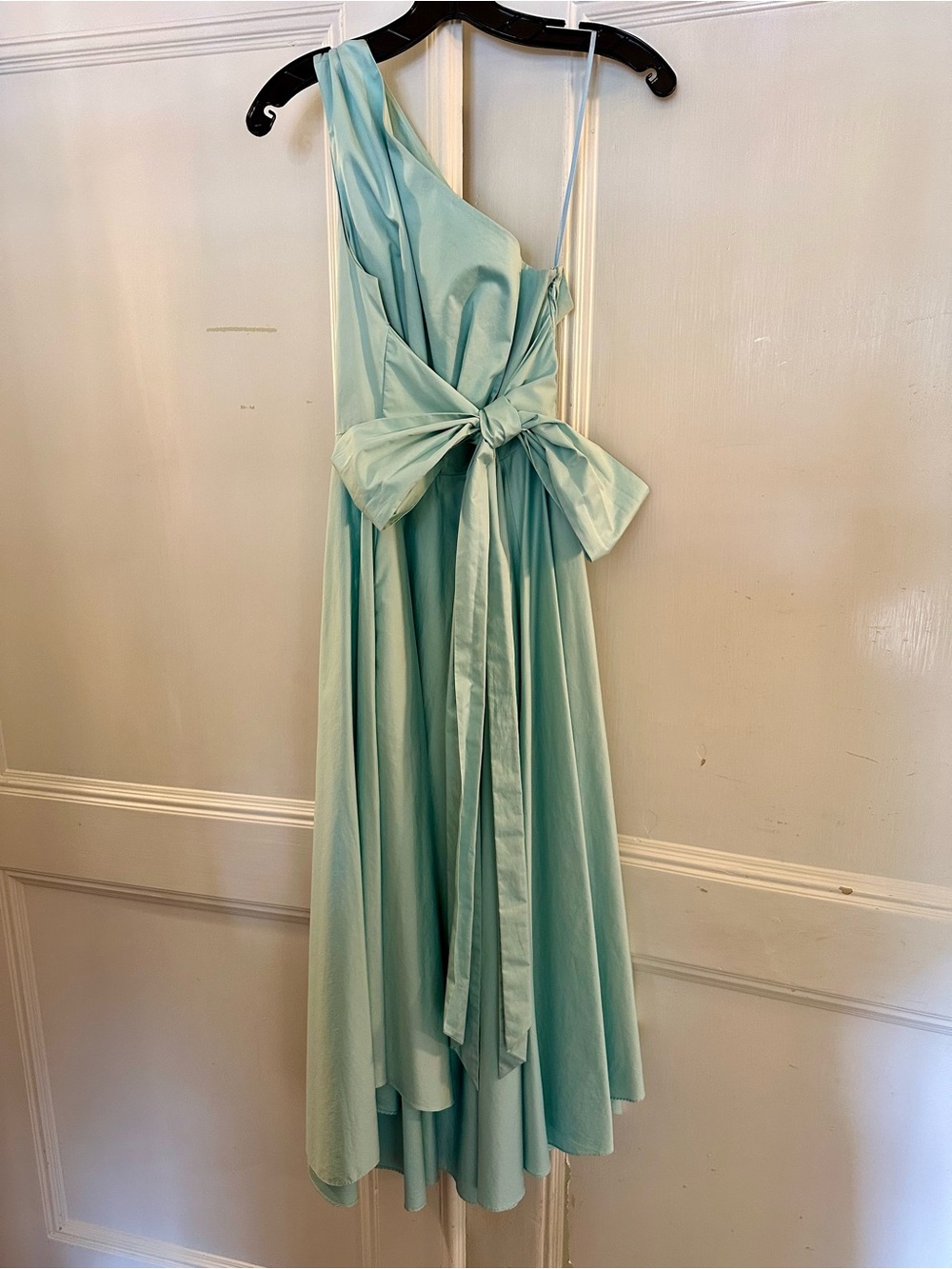 Tibi Mint One-Shoulder Bow Midi Dress